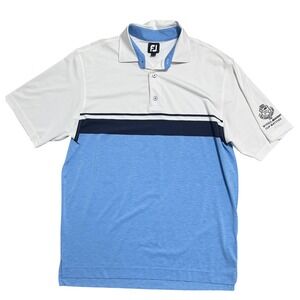 FootJoy Polo Shirt Mens Large White Blue Navy Stripe Golf Performance Stretch‎